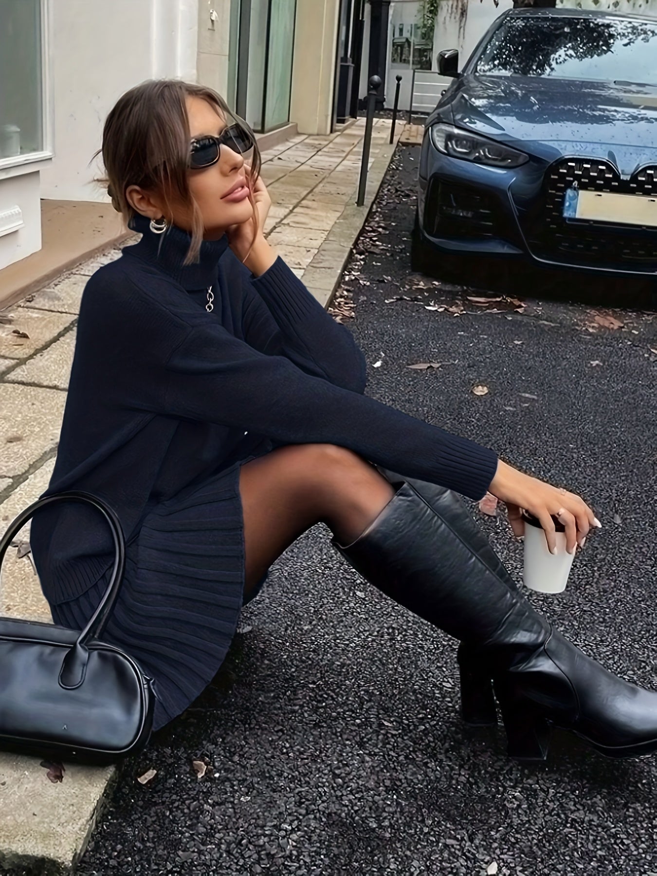 Wiesława™ | Dzianinowy Komplet z Golfem i Spódnicą Midi