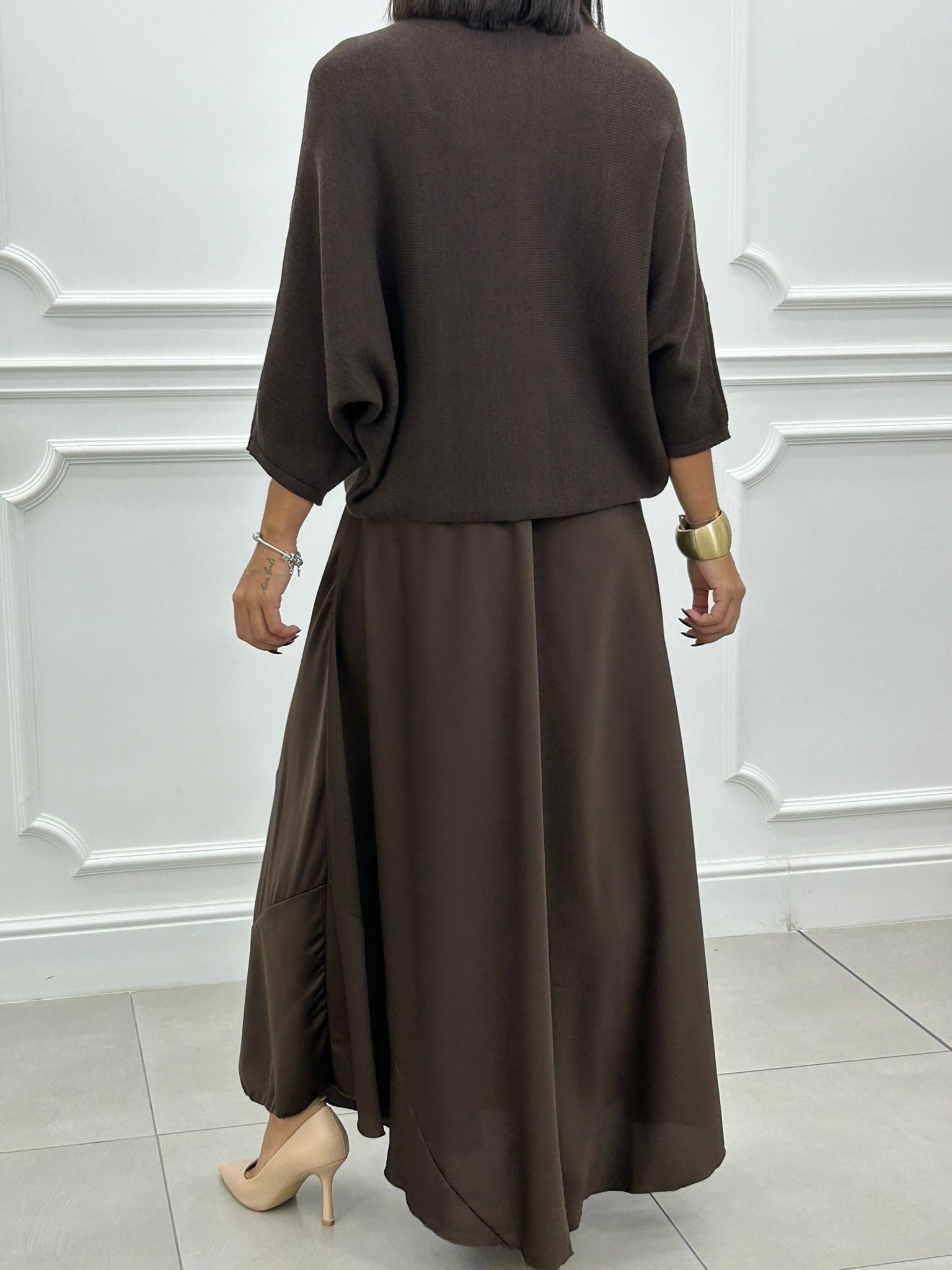 Elżbieta™ | Zestaw 2 w 1 z Długą Sukienką i Asymetrycznym Swetrem